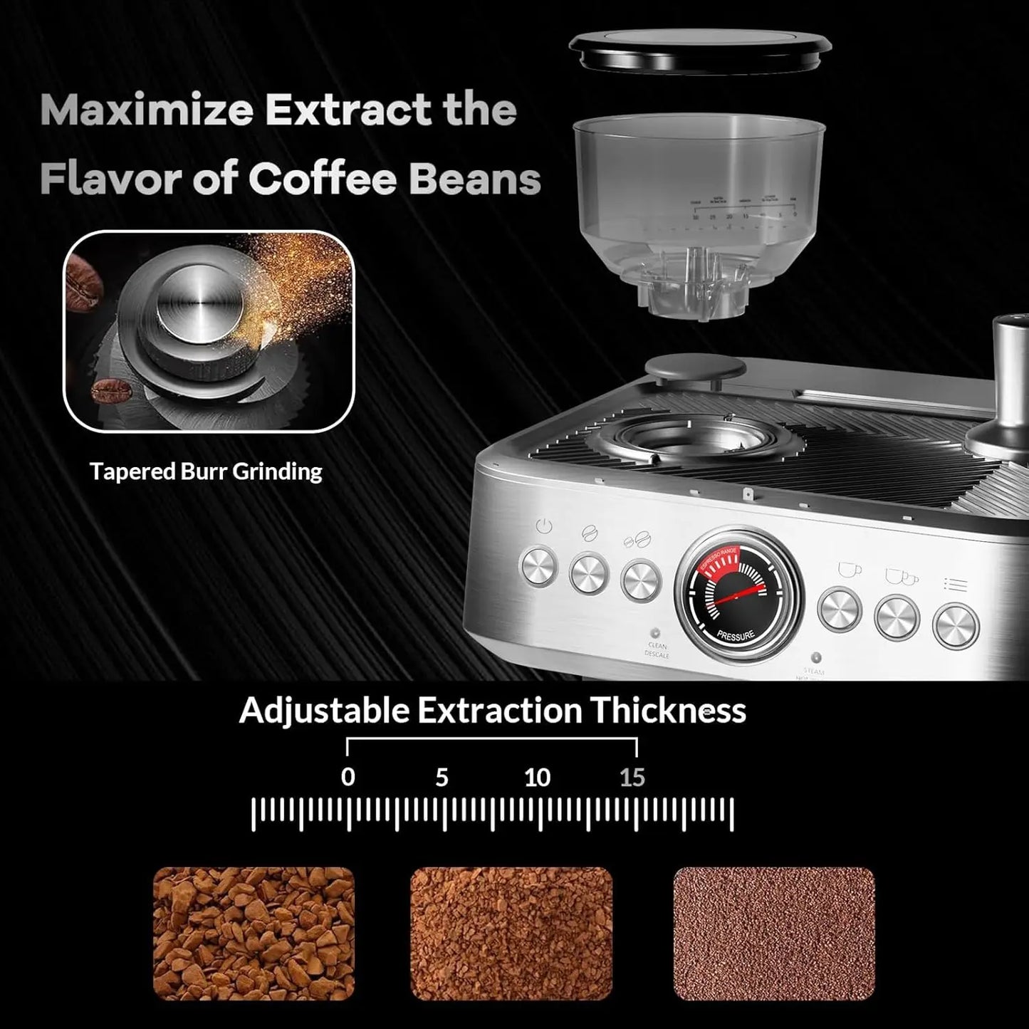 Acekool Espresso Machine With Built In Grinder And Steam Wand