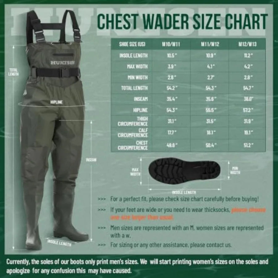 Fishing Waders for Men Women - 2-Ply Nylon/PVC Waterproof Hunting Chest Waders with Boot HangerandPhone Case, Size9-13
