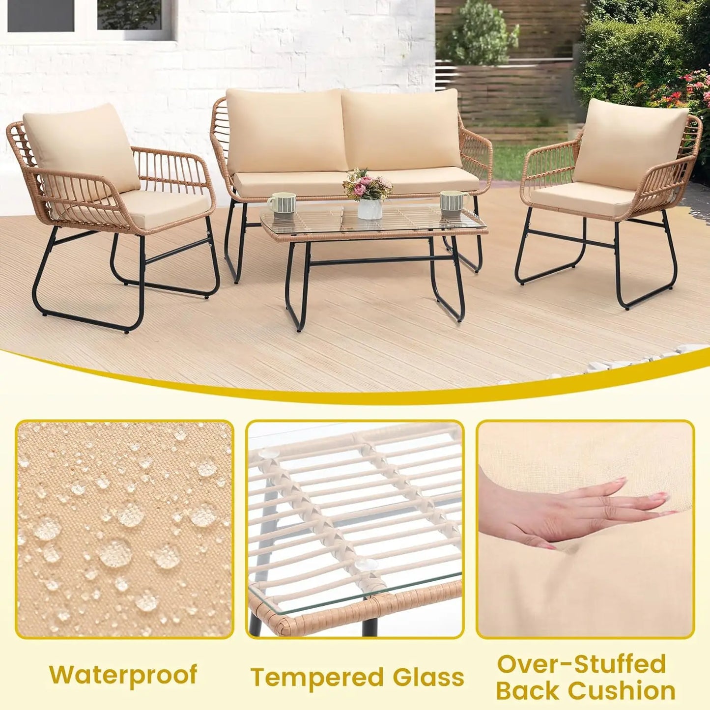 Four Piece Modern Wicker Patio Bistro Outdoor Furniture Set