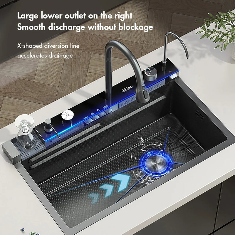 MYQualife 304 Stainless Steel Waterfall Kitchen Sink With Soap Dispenser