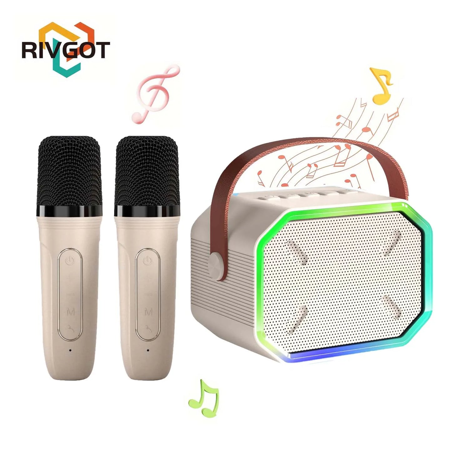 RIVGOTC Mini Karaoke Machine for Kids Portable Bluetooth Wireless Microphones