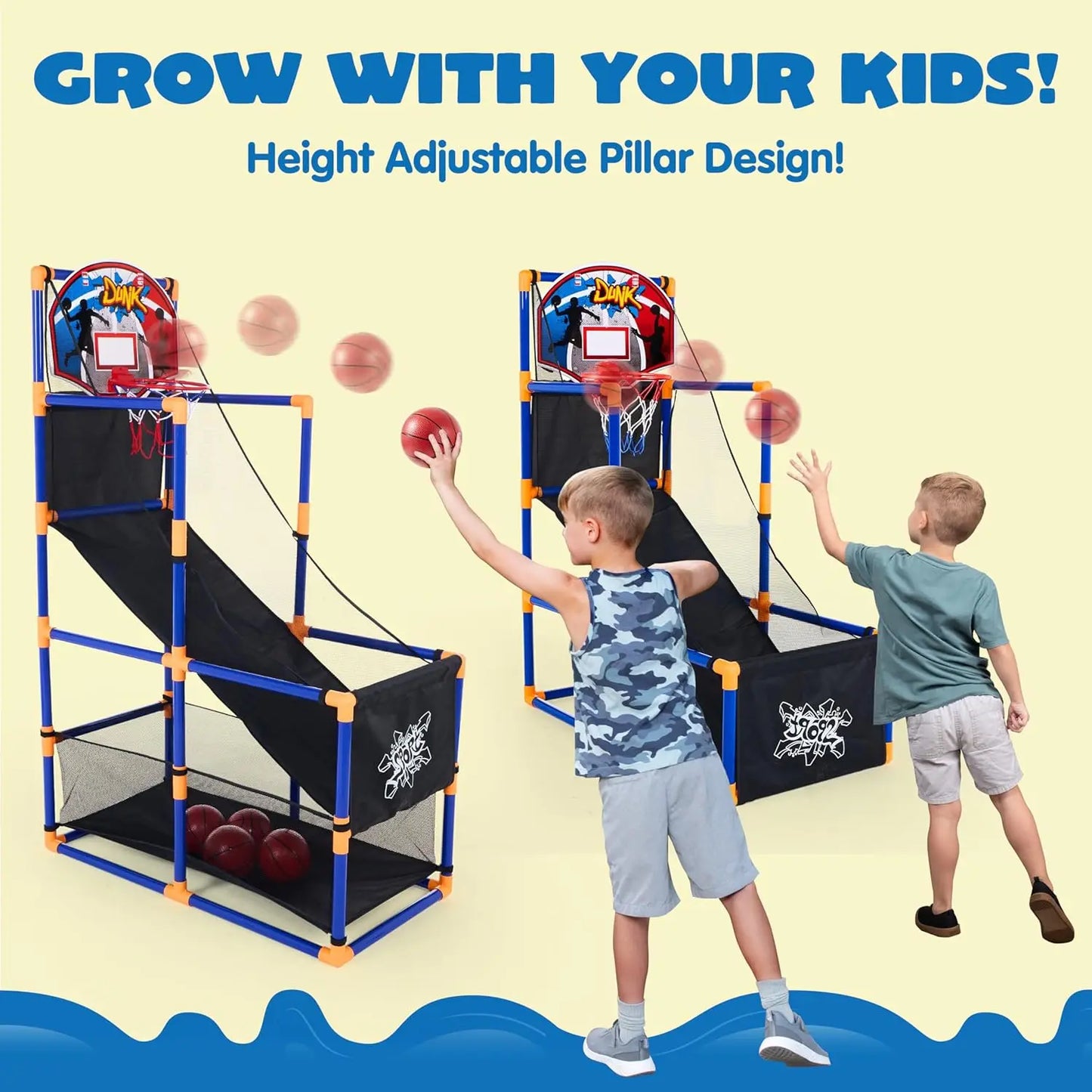 Joyfy Kids Arcade Basketball Game Set With 4 Balls And Hoop Indoor Outdoor Play