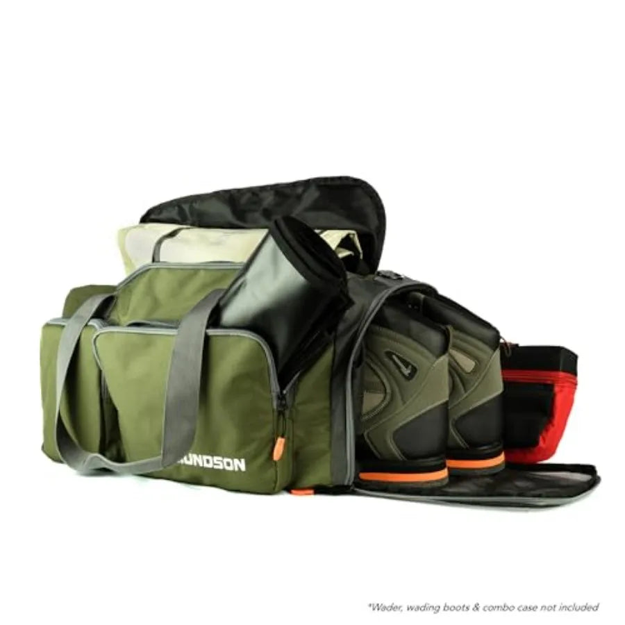 Amundson Wader Boots Bag for outdoor fishing and hunting, durable nylon material, olive green color, water-resistant with reinf