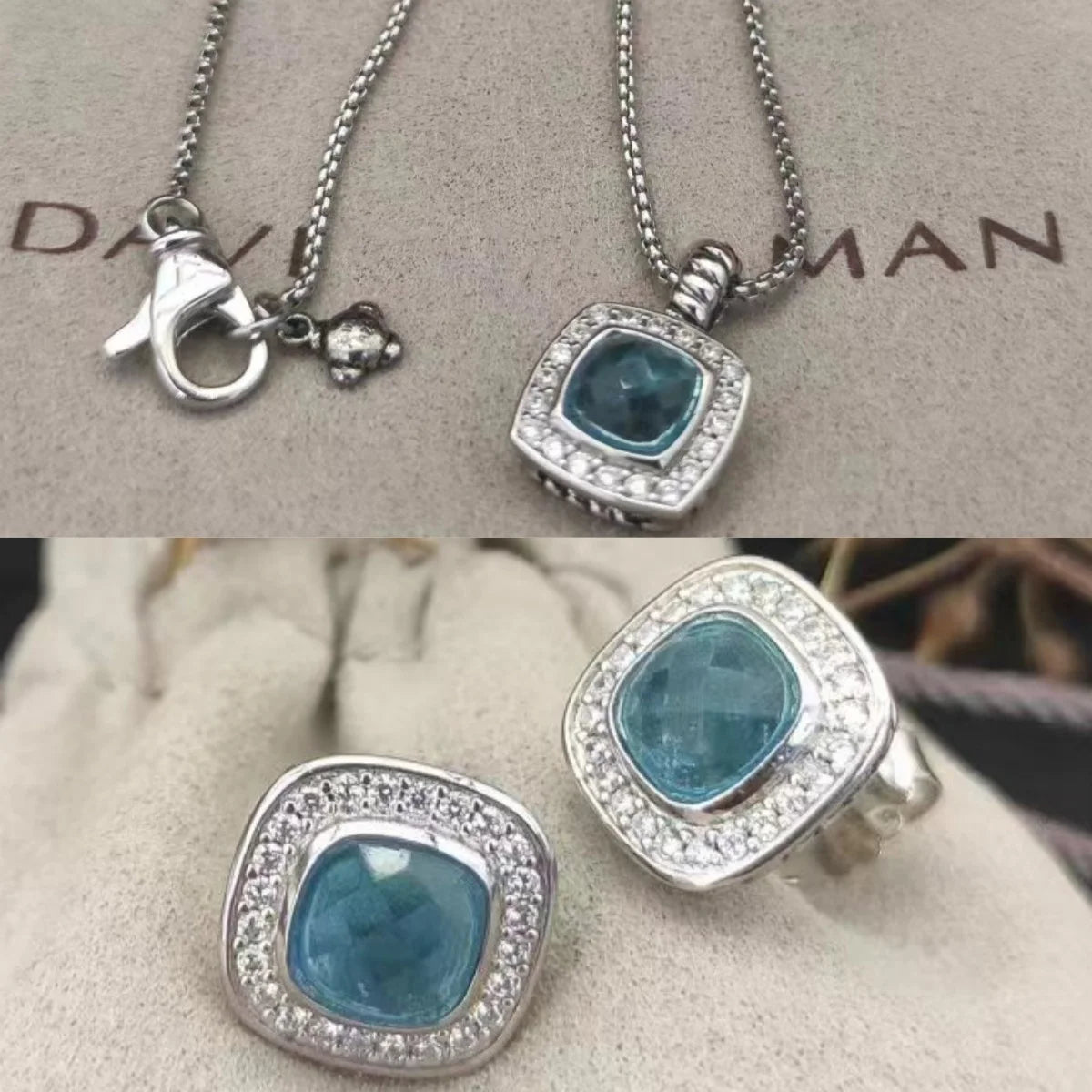 Sterling Silver Zircon Necklace And Earrings Set For Unisex