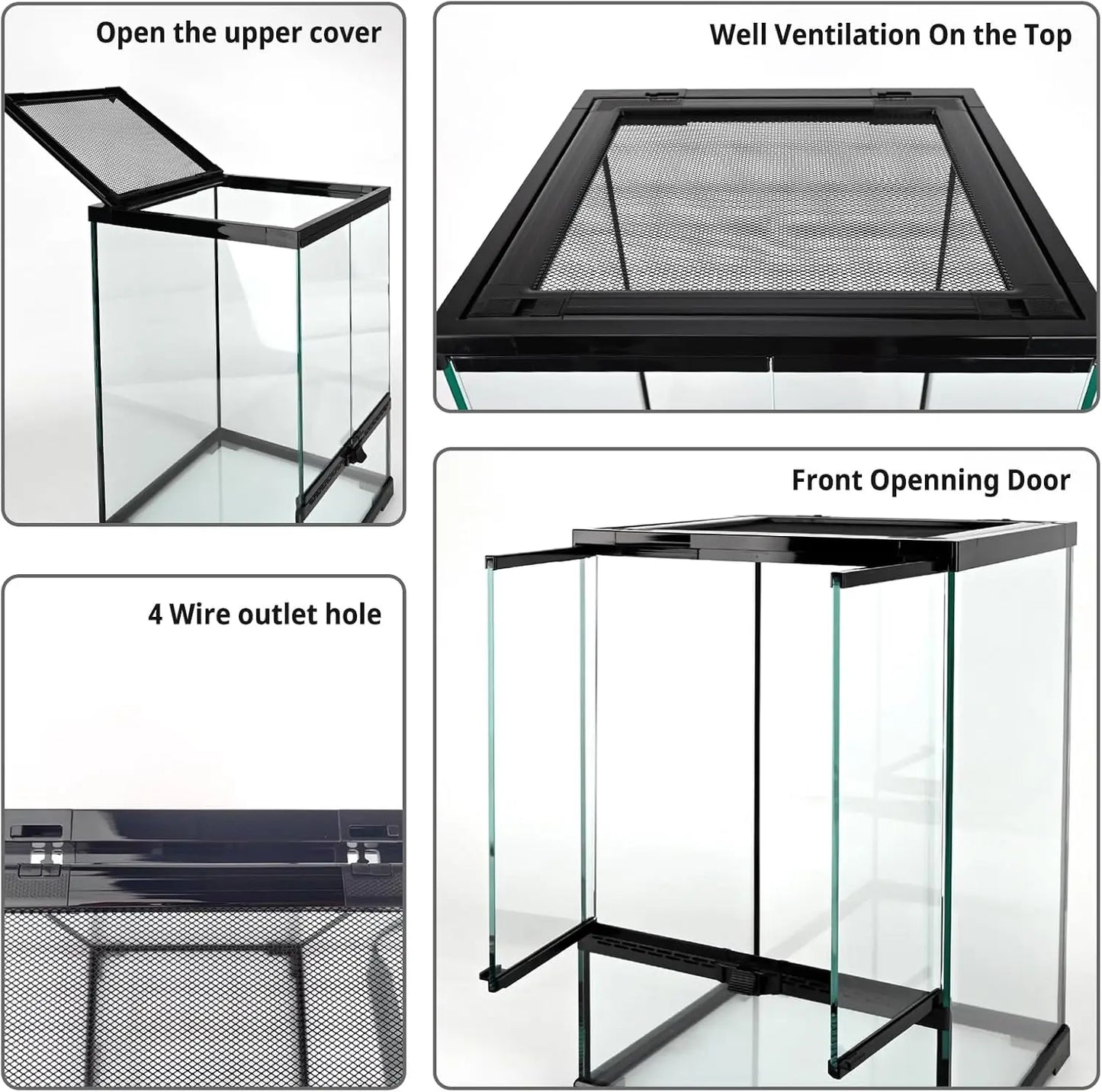 Vertical Glass Reptile Terrarium Front Door Top Screen Vent