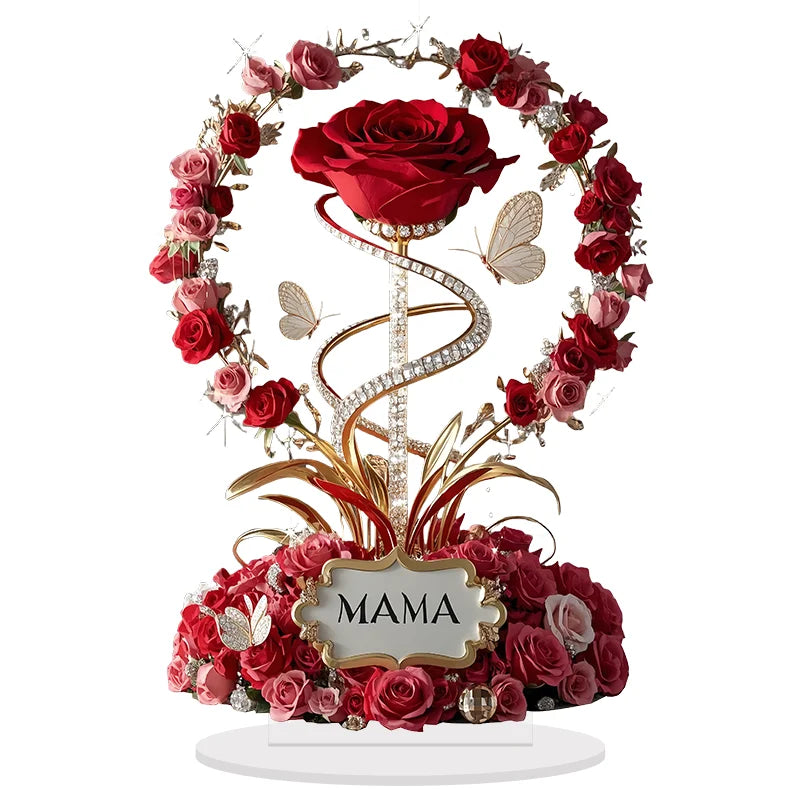 2D Acrylic Ornament Red Rose Mom Pattern Mother Gift