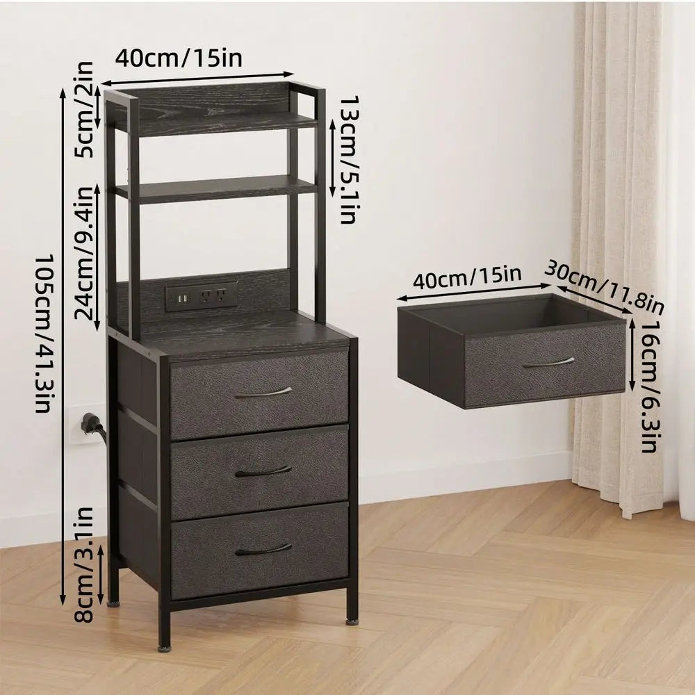 Triple Function Charging Cabinet Side Table Nightstand Bookshelf With Light