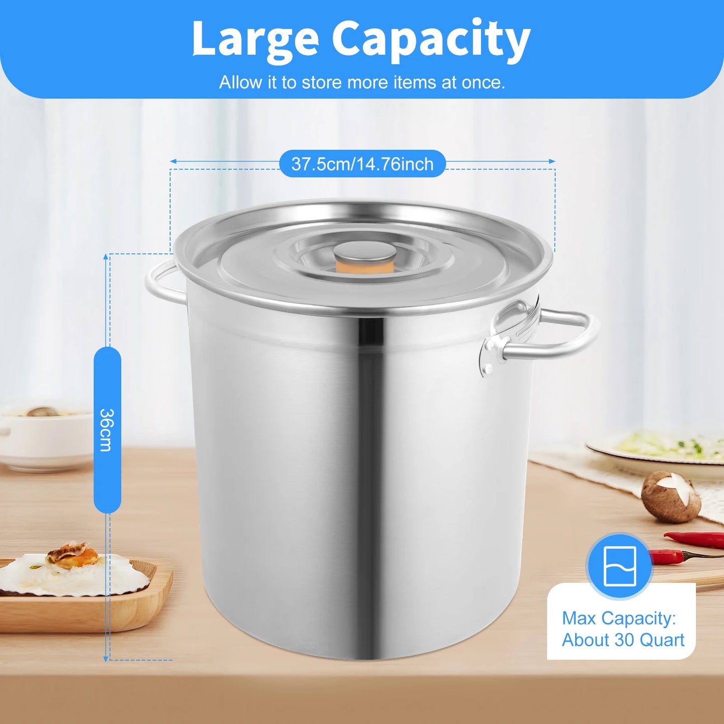 35/50/70L Soup Pot with Cover&Handles, Multi-functional Stainless Steel Stock Pot for Storing Liquid/solid Items