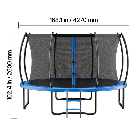 SucceBuy Outdoor Trampoline 8/10/12/14FT ASTM Approved with Enclosure Net & Thickened Pad Max 265/400/450 lbs for Kids & Adults