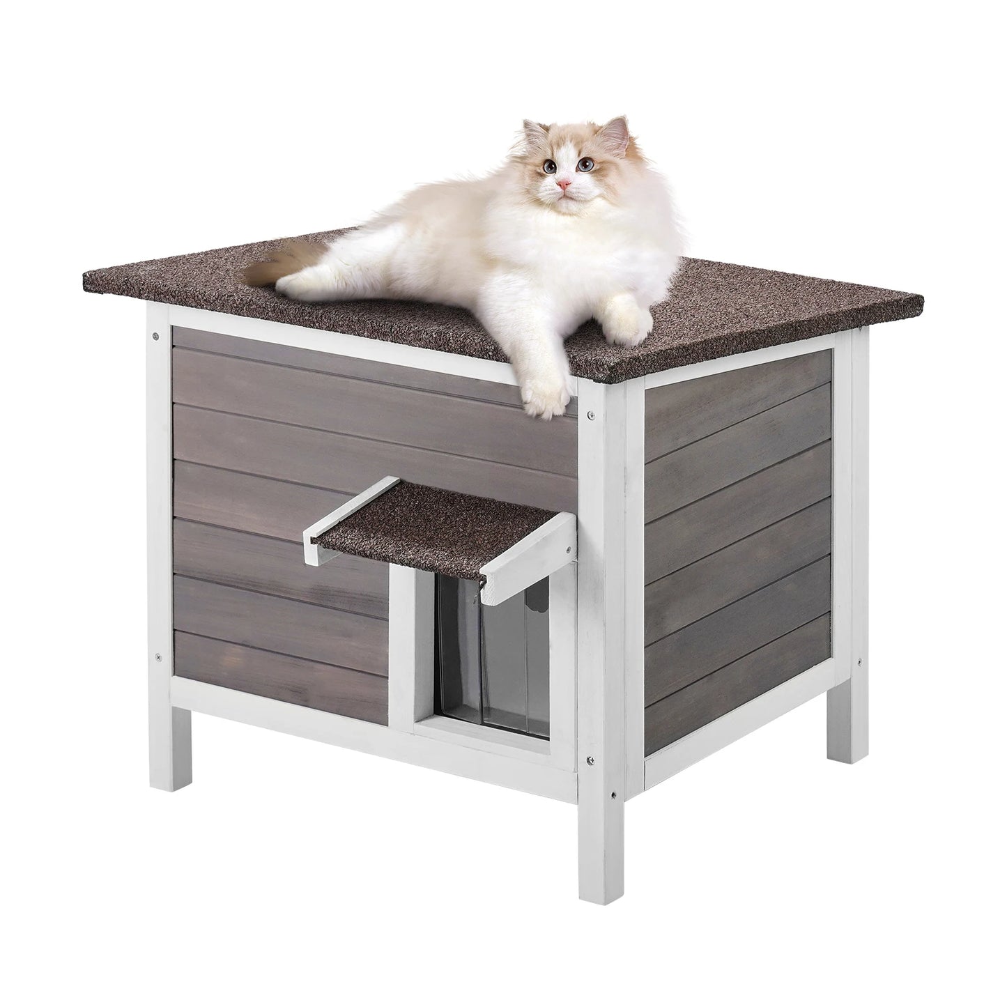 SucceBuy Outdoor Wooden Cat House Weatherproof Shelter for Cats