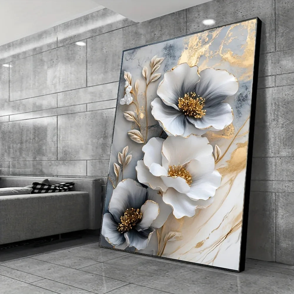 Modern Luxury Floral Canvas Mural Framed 3D Painting for Home