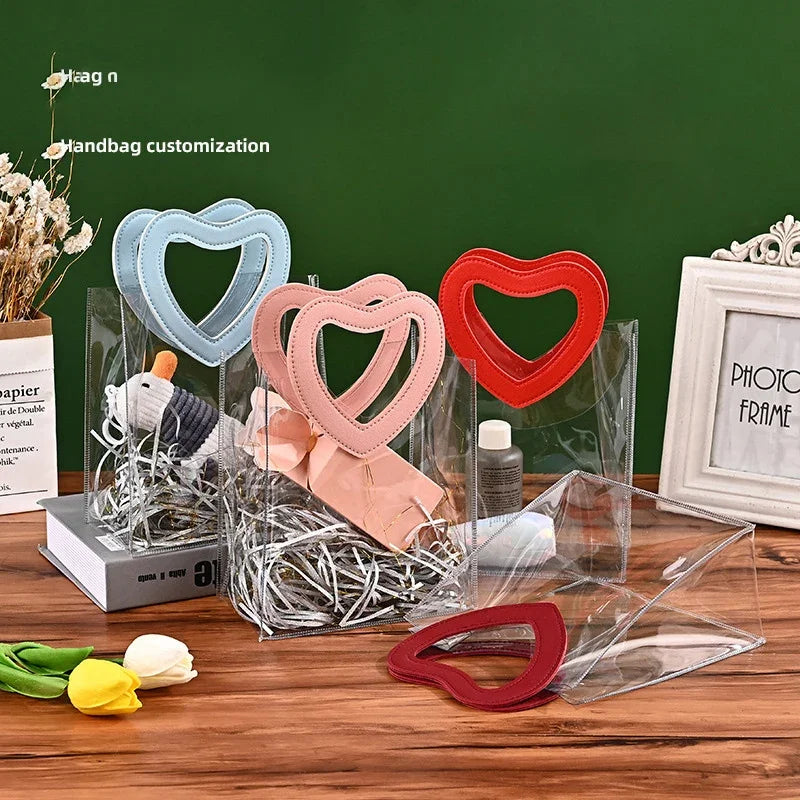Portable  Pvc Tote Bag  Practical  Wedding  Tote Bag  Heart Ornament  Versatile  Candy Gift Bag  For Wedding Favor