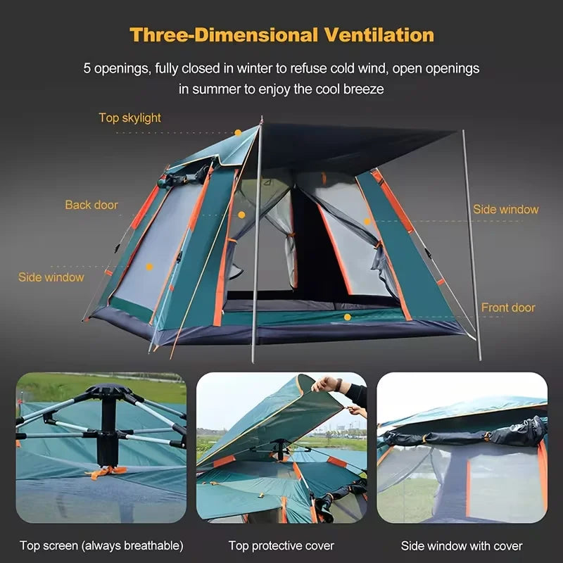 Automatic Open Waterproof Camping Tent With Sun Protection For 3 To 6 People