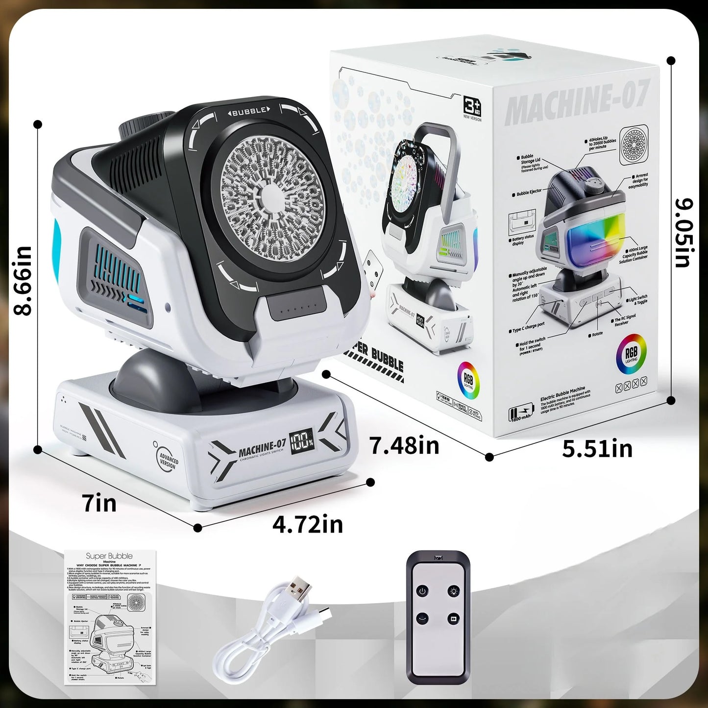 Upgraded Bubble Machine With Remote Control And Rechargeable Battery