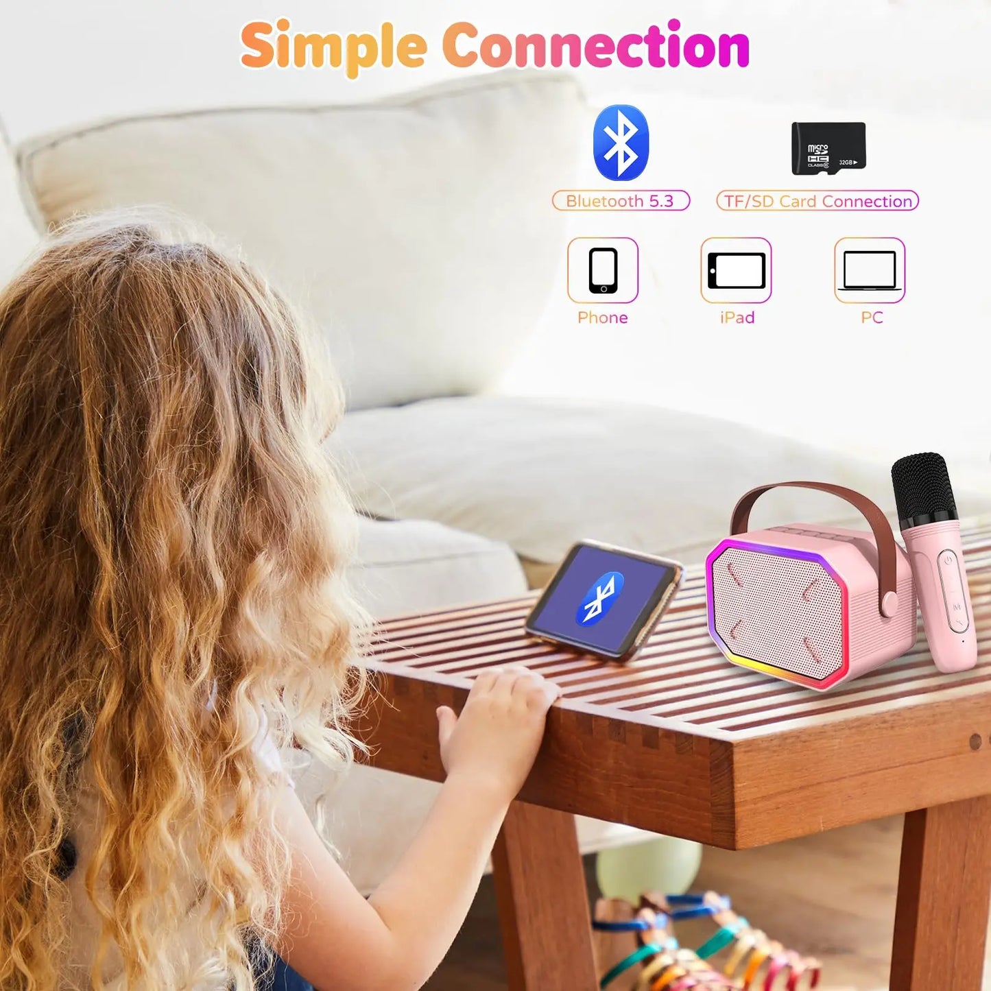 RIVGOTC Mini Karaoke Machine for Kids Portable Bluetooth Wireless Microphones
