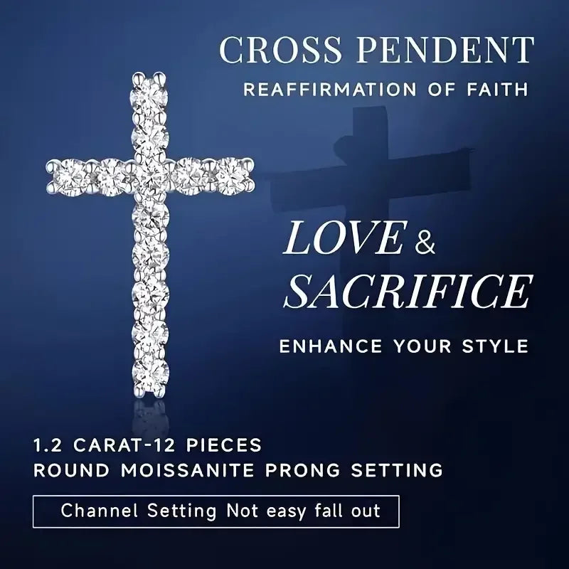 1pc S925 silver with moissanite cross necklace for men and women, daily wear Gemstone Jewelry Gift for Mom