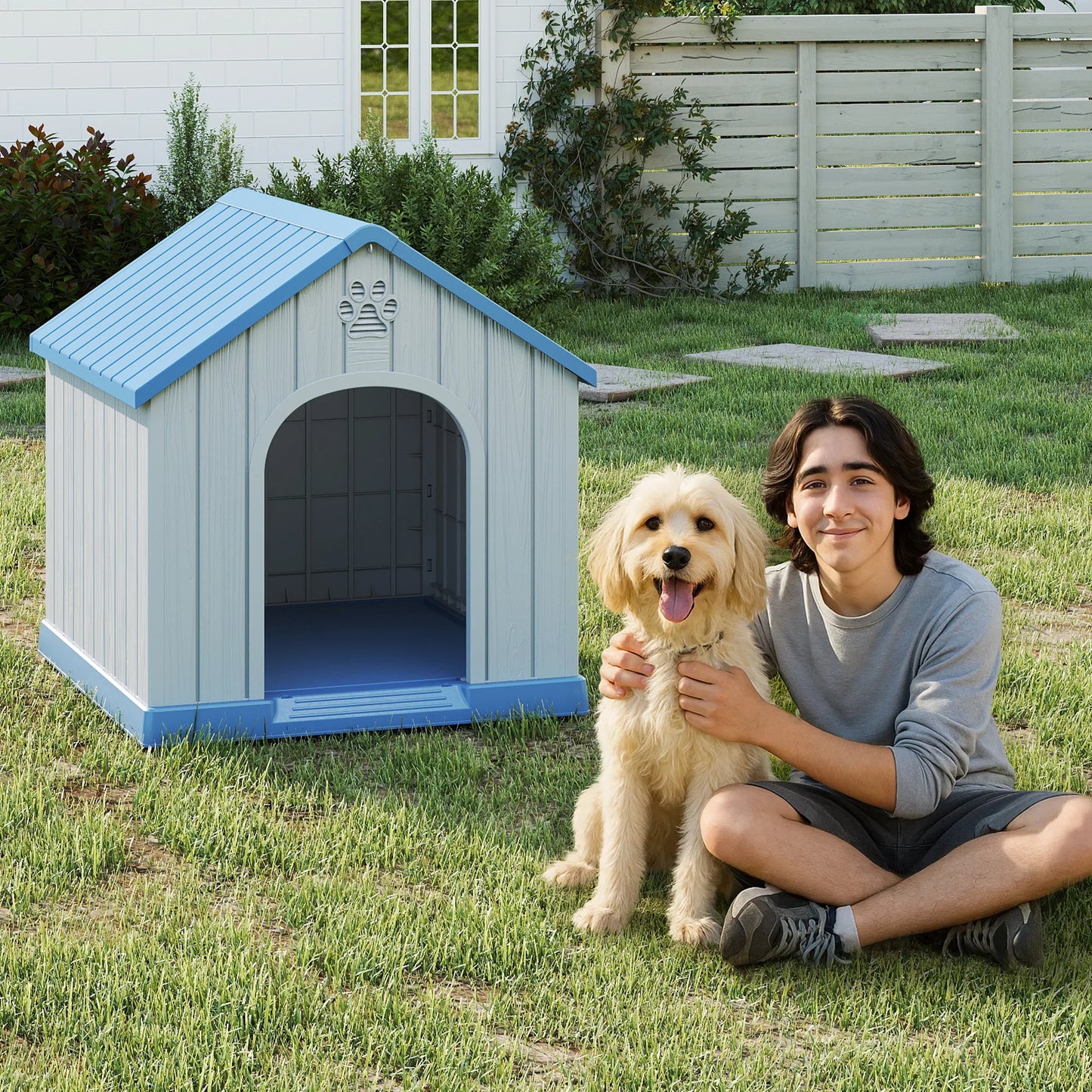 Weatherproof Plastic Dog House Indoor Outdoor Pet Shelter