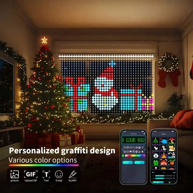 LED Pixel Curtain Lights APP Controlled DIY Custom Patterns Music Sync Function Remote Control for Wedding Party Halloween Decor