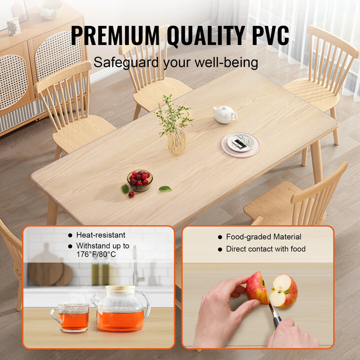 SucceBuy PVC Tablecloth Transparent Table Cloth 1.5mm Waterproof Kitchen Oil-Proof Table Mat Plastic Soft Glass Protector Cover