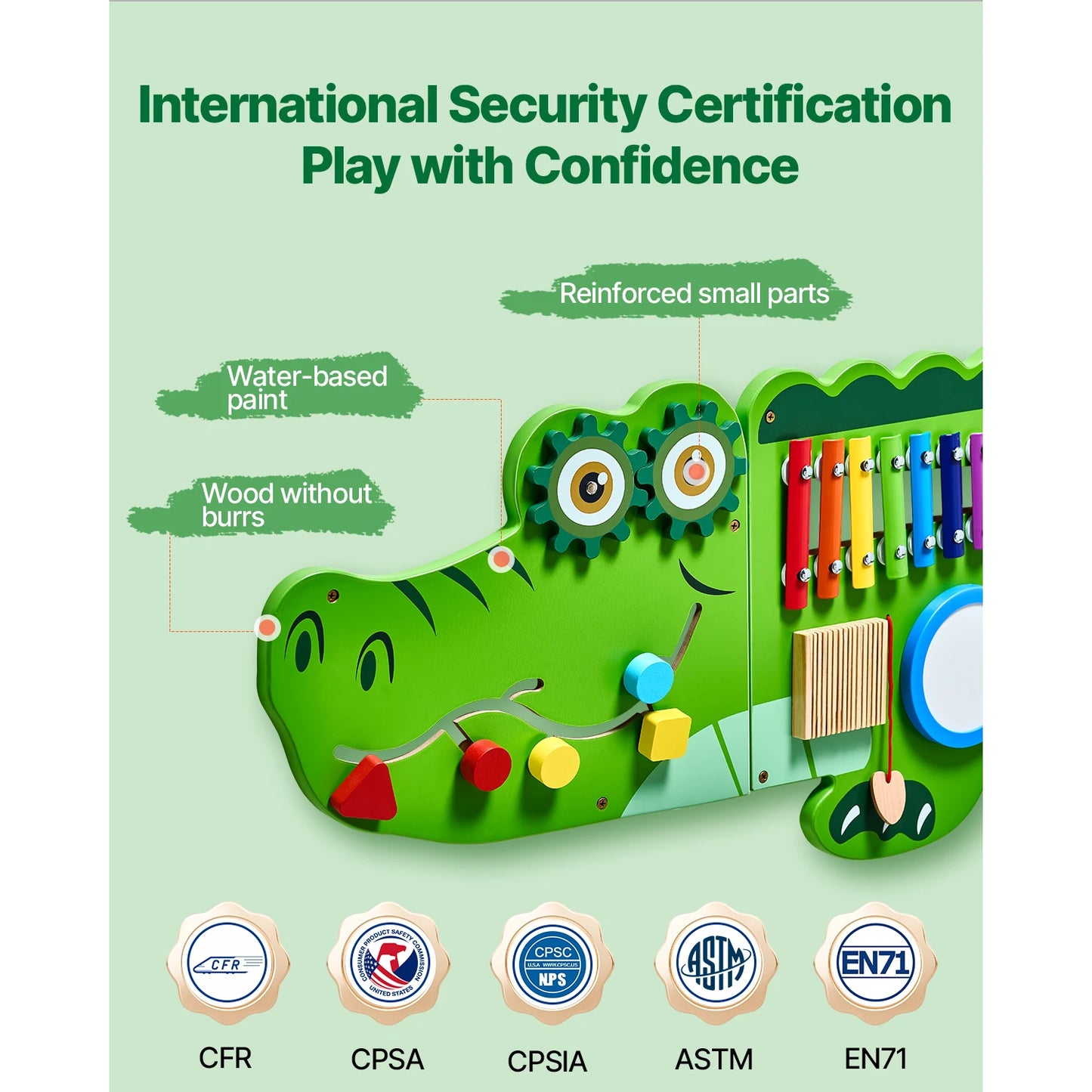 SucceBuy 9 Activities Crocodile Kids Busy Hanging Board Montessori Puzzle