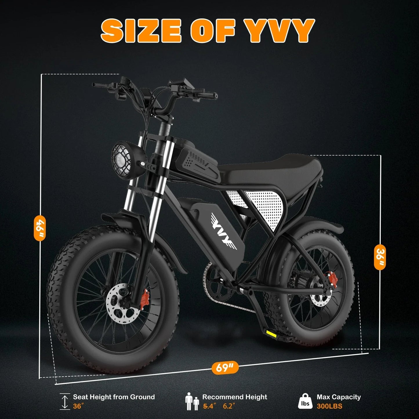 YVY Electric Bike for Adults 1500W 33MPH 48V 20Ah Removable Battery 20" All Terrain for Mountains Sand Fat Tire Ebike Motorcycle