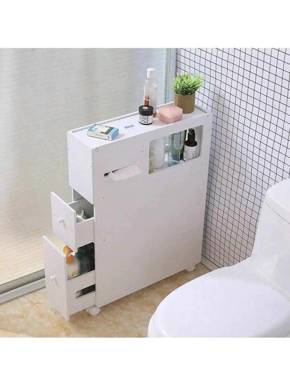 Freestanding Bathroom Floor Cabinet Storage Organizer With Shelf