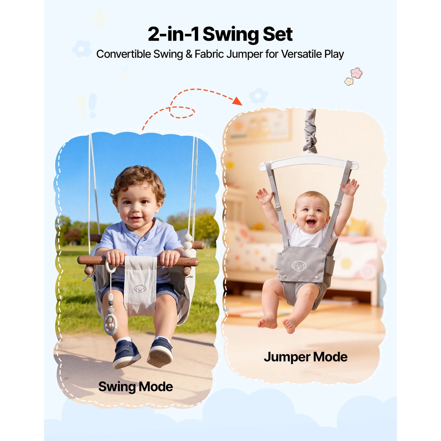 SucceBuy 2-In-1 Toddler Swing&Jumper Soft Foldable A-Frame Metal Stand Heavy Duty Thick Ropes Easy Install Store Indoor/Outdoor