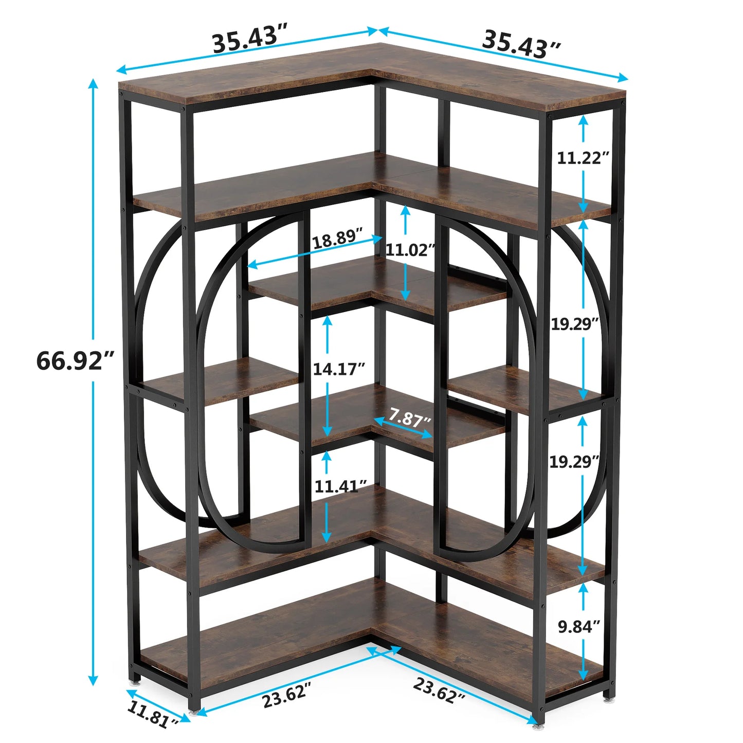 Little Tree 7 Shelf Corner Bookshelf Modern Tall L-Shaped Bookcase