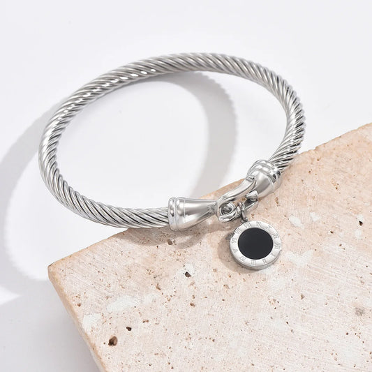 316L Stainless Steel Wire Rope Roman Digital Hang Buckle Bracelet Bangle Woman Jewelry ,Birthday Gifts,Party Gifts