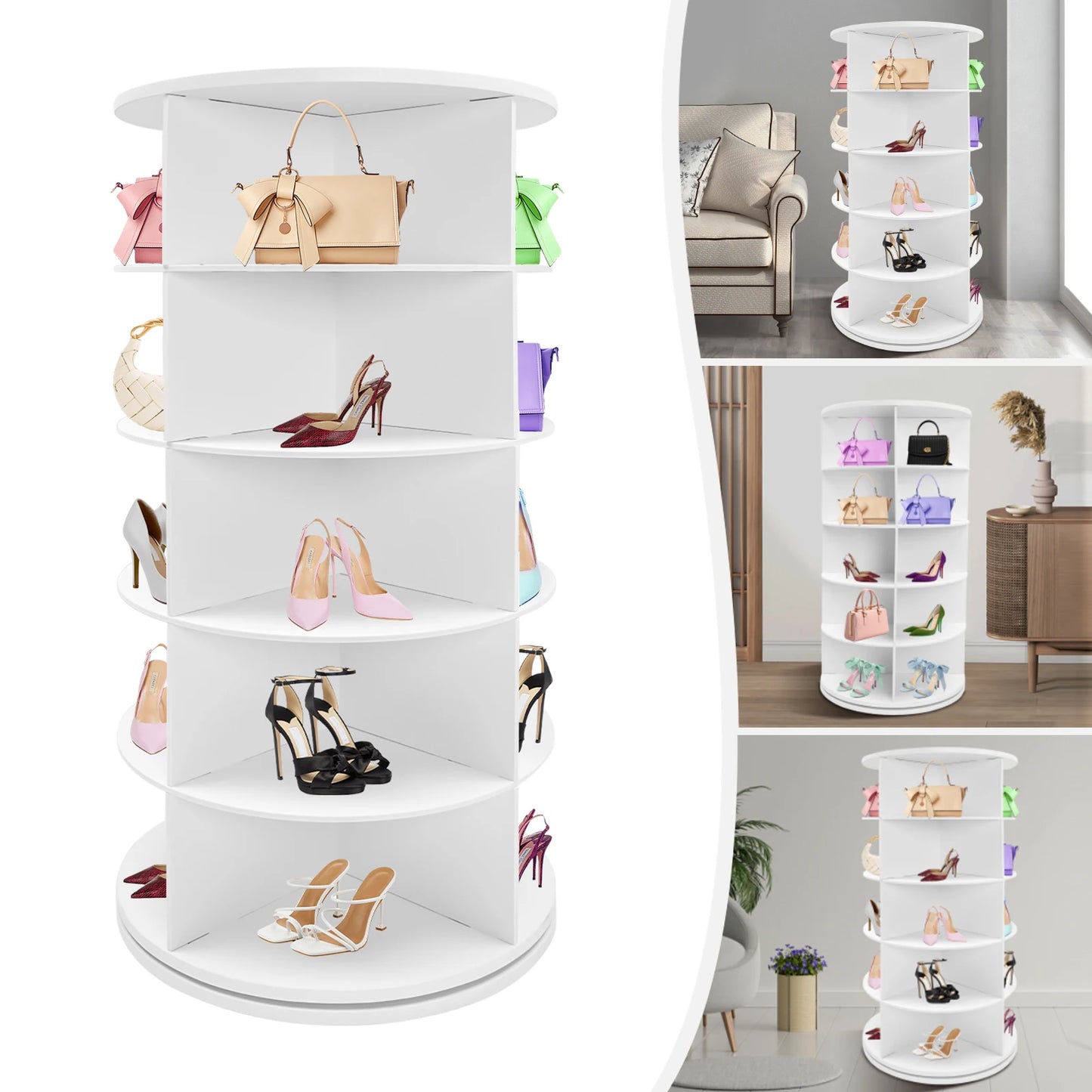 5 Tier 360 Rotating Shoe Rack Organizer Holds 20 Pairs