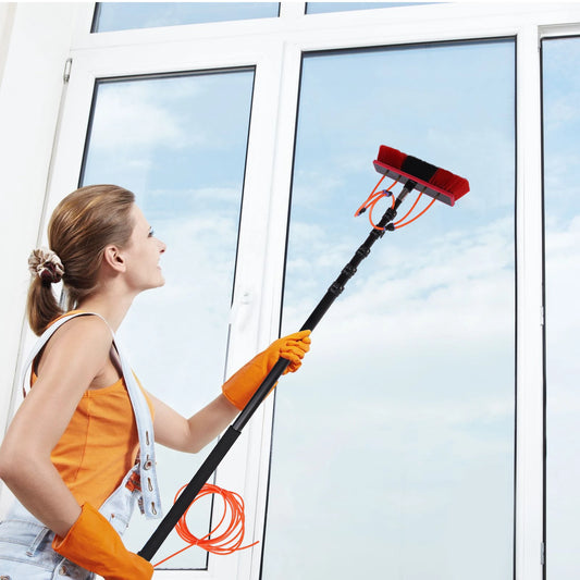 24ft Water Fed Pole Kit Aluminum Alloy Water Fed Brush Washing Tool with Hose for Window Glass Solar Panel Car Cleaing