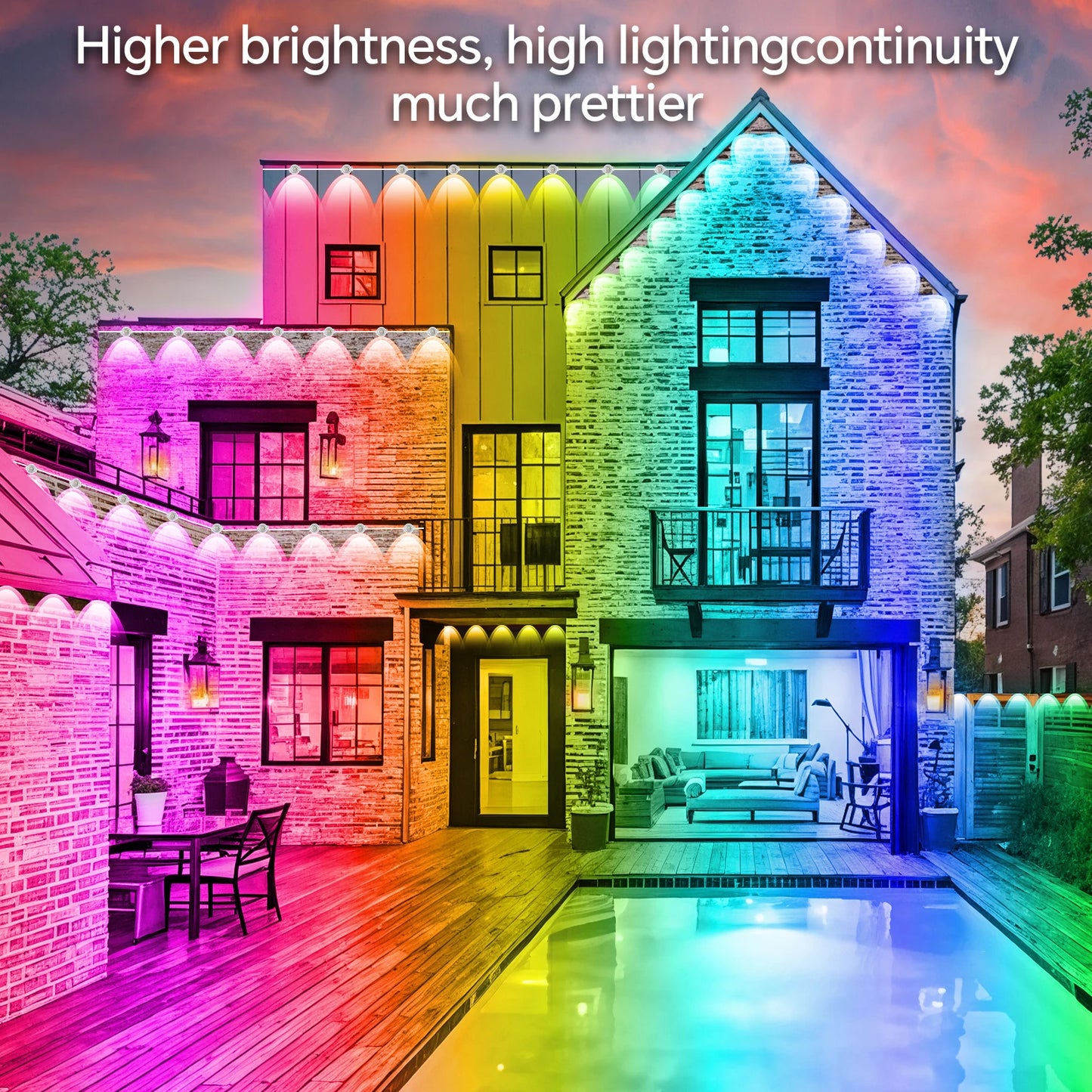60M & 200FT Permanent Outdoor LED Eaves Lights RGB Waterproof Smart String Lights App Remote Control Color Changing Lamp for House Roof Garden Christmas Holiday Party Daily Accent Lighting