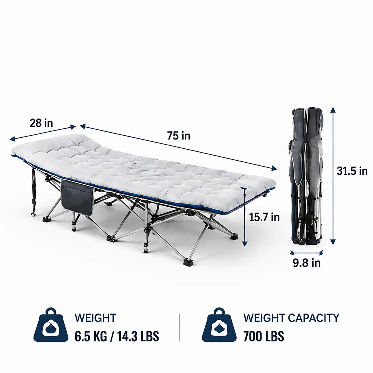 Portable Foldable Camping Cot With Thick Padded Mattress