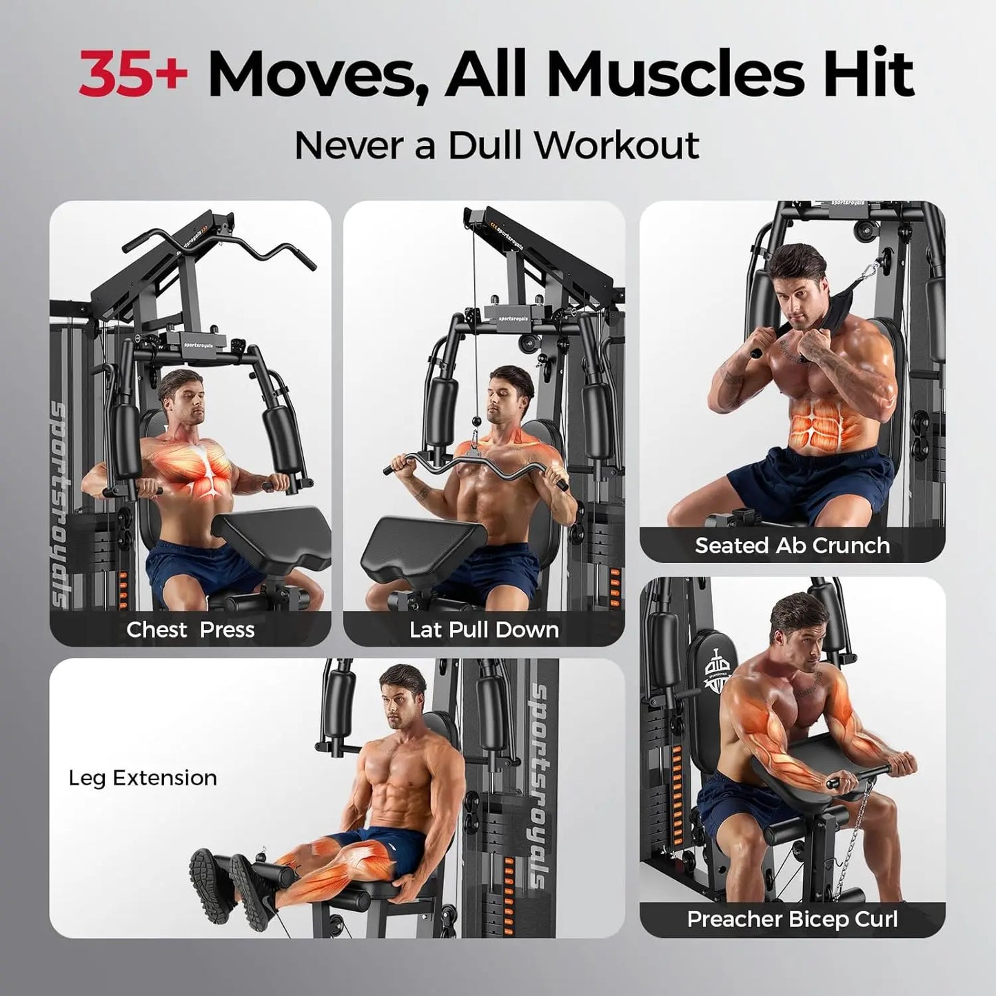 FED Fitness Full Body Home Gym With 150 Lbs Weight Stack Pulley System