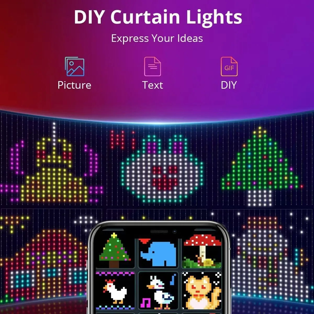 Music Sync LED Curtain Lights, Remote Controlled Smart String Lights, Outdoor Fairy Lights for Christmas Party & Home Decor