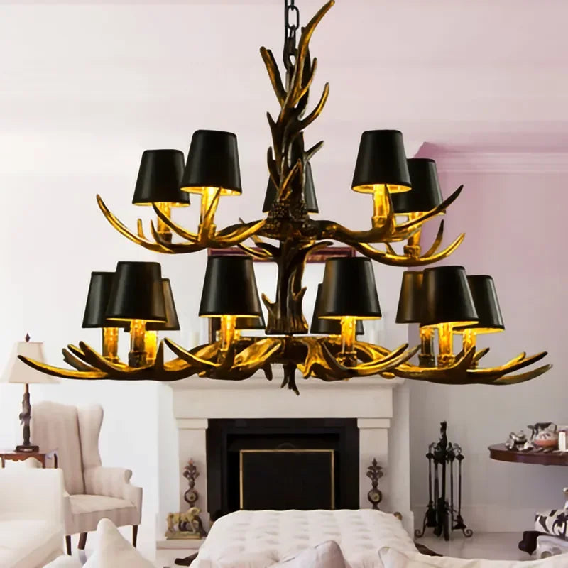 American Retro Deer Antlers With Lampshades Indoor Home Lighting