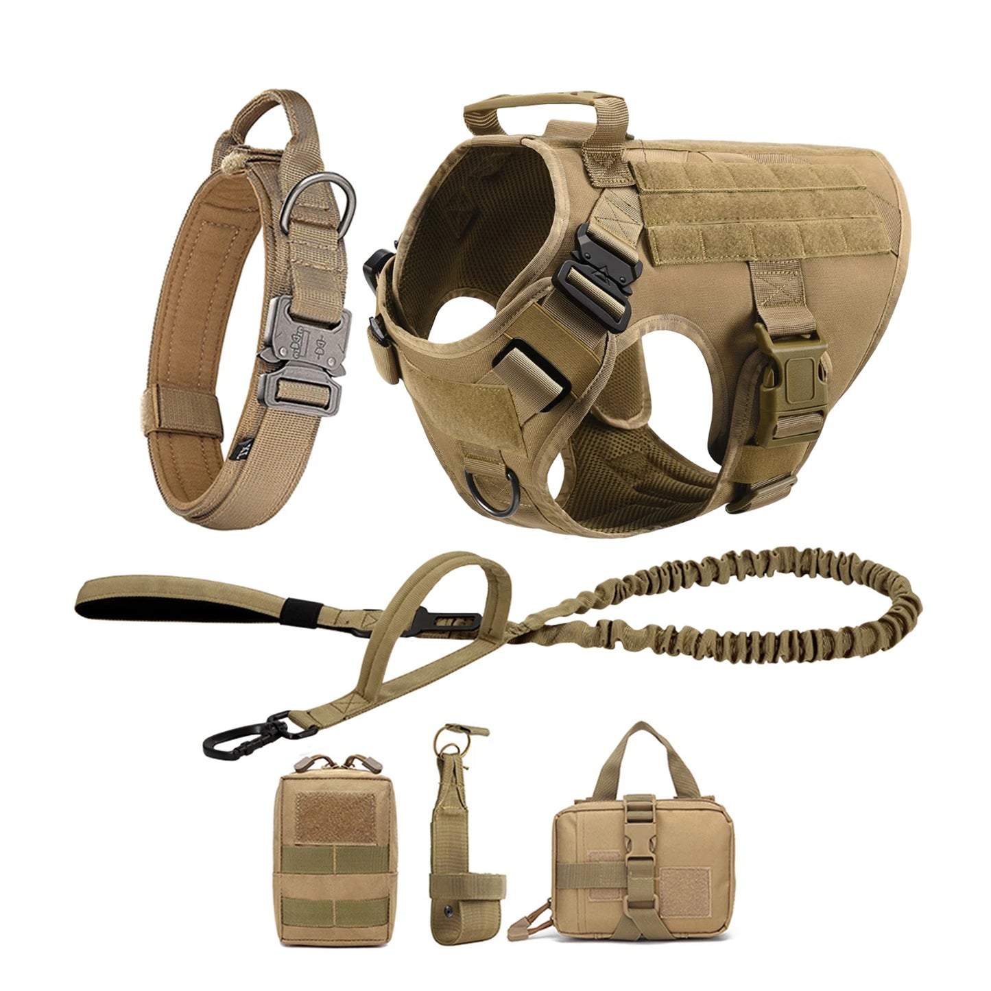 PETRAVELCN Tactical Dog Harness Molle Pouches Leash Vest Training