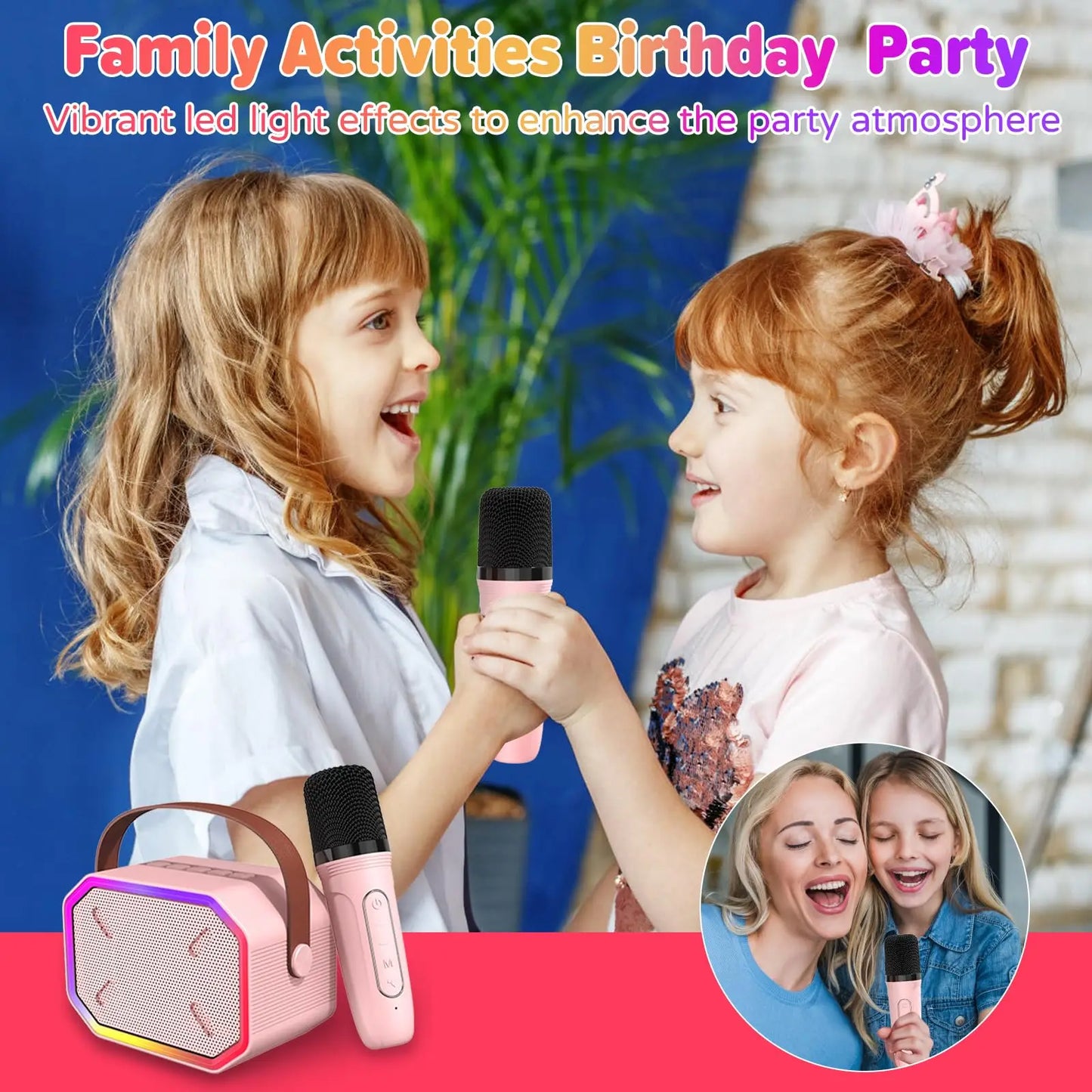 RIVGOTC Mini Karaoke Machine for Kids Portable Bluetooth Wireless Microphones
