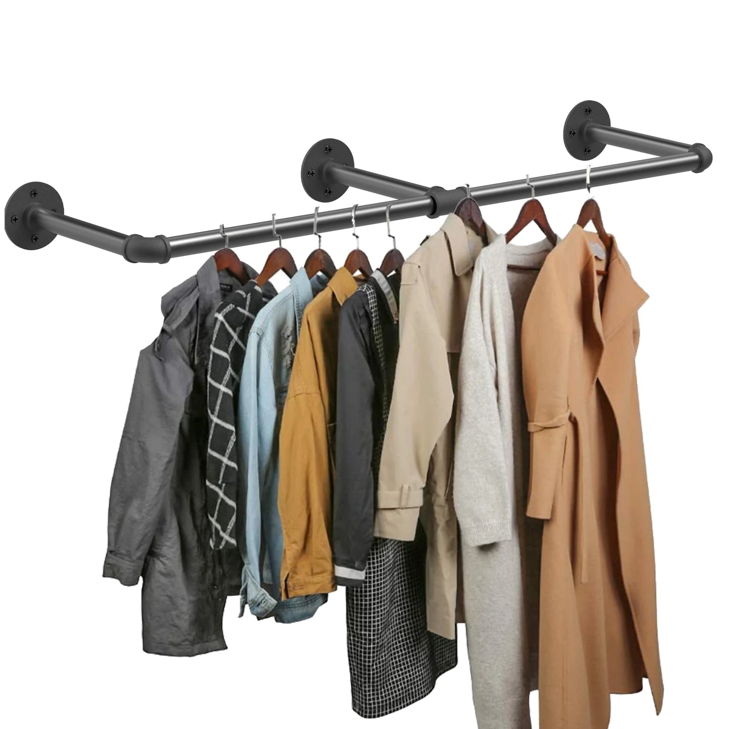 Industrial Pipe Wall Mounted Clothing Rack Garment Rod Storage