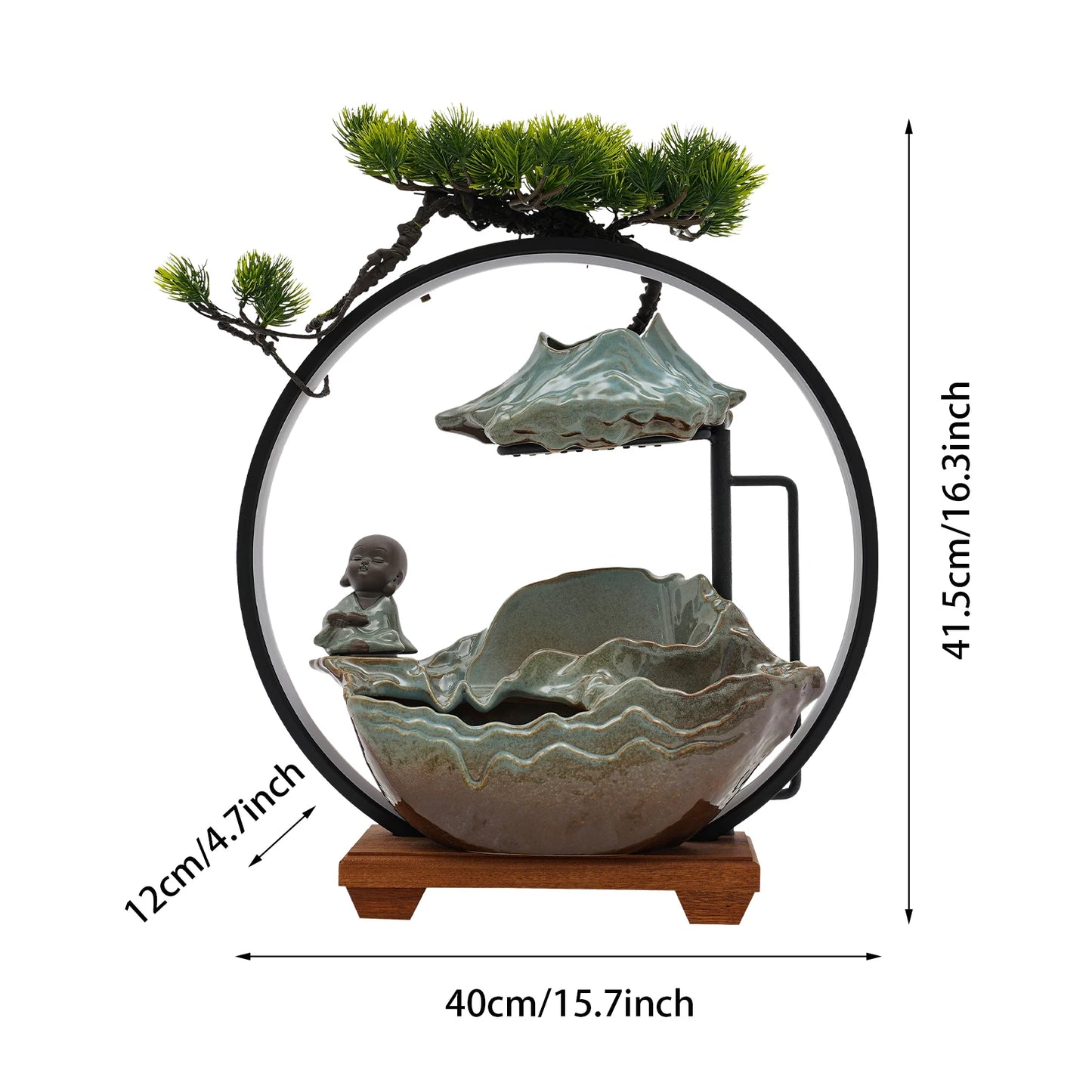 Ceramic Desktop Water Fountain Monk Ornament In Chinese Ancient Style