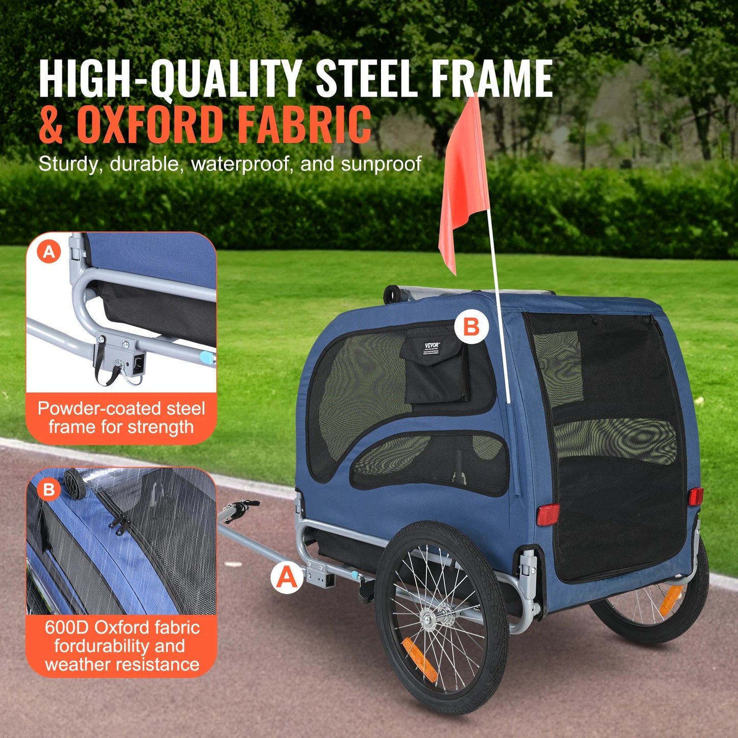 Pet Cart Bicycle Carrier Dog Trailer With Coupler Reflectors Flag 100 Lbs