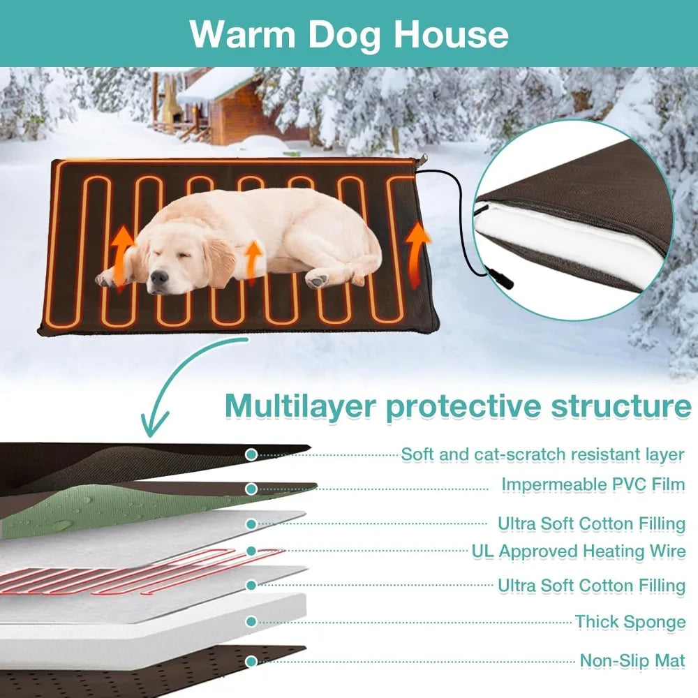 Outdoor Heated Dog House With AntiChew Iron Frame Temperature Control