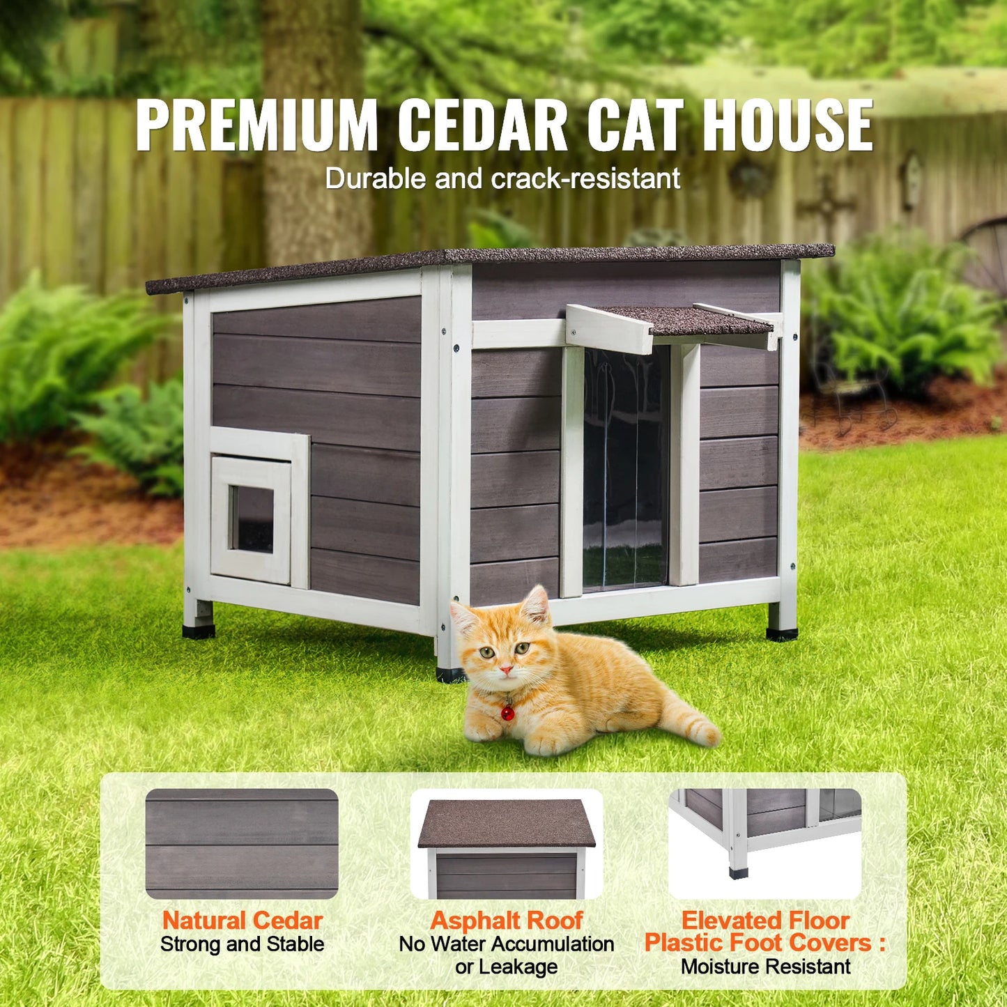 SucceBuy Outdoor Wooden Cat House Weatherproof Shelter for Cats