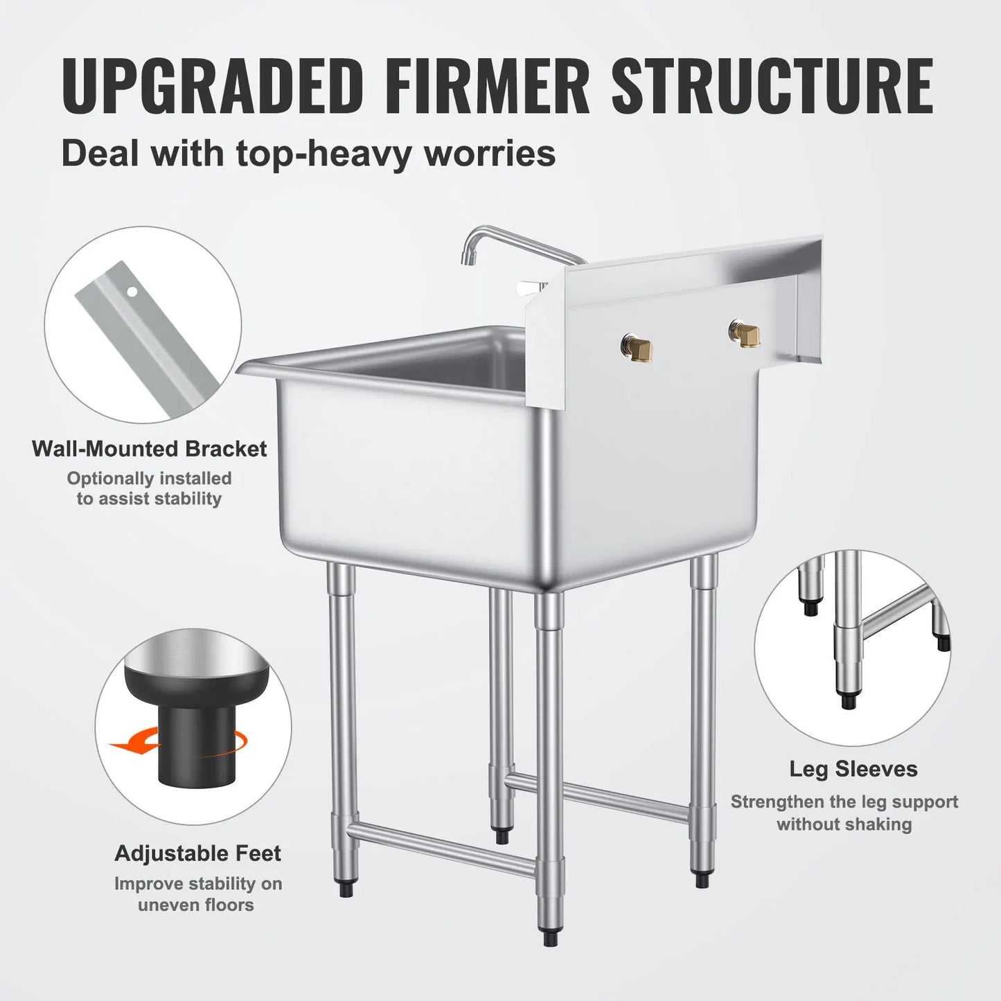 SucceBuy Stainless Steel Kitchen Prep And Utility Sink Single Compartment