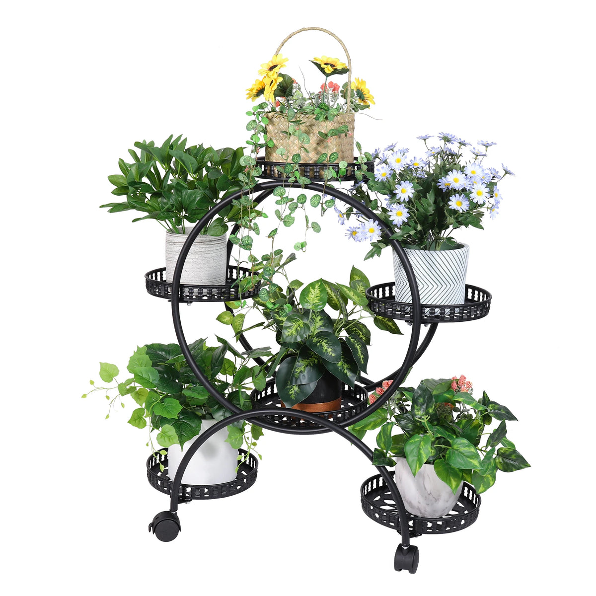 BINGOPAW Multi Tier Metal Plant Stand With Wheels for Indoor Outdoor Use