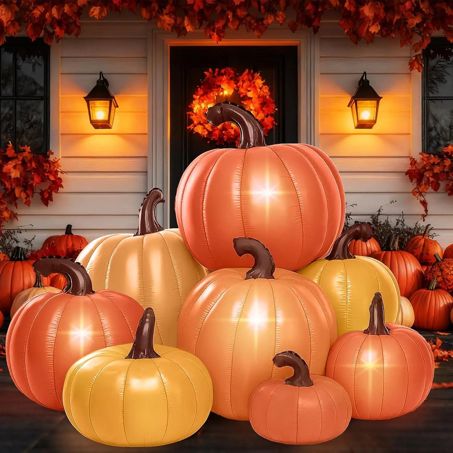 6 ft Tall Fall Thanksgiving Pumpkin Inflatable Decorations with Build-in LEDs Fall Harvest Stacked Pumpkin Blow up Outdoor Infla