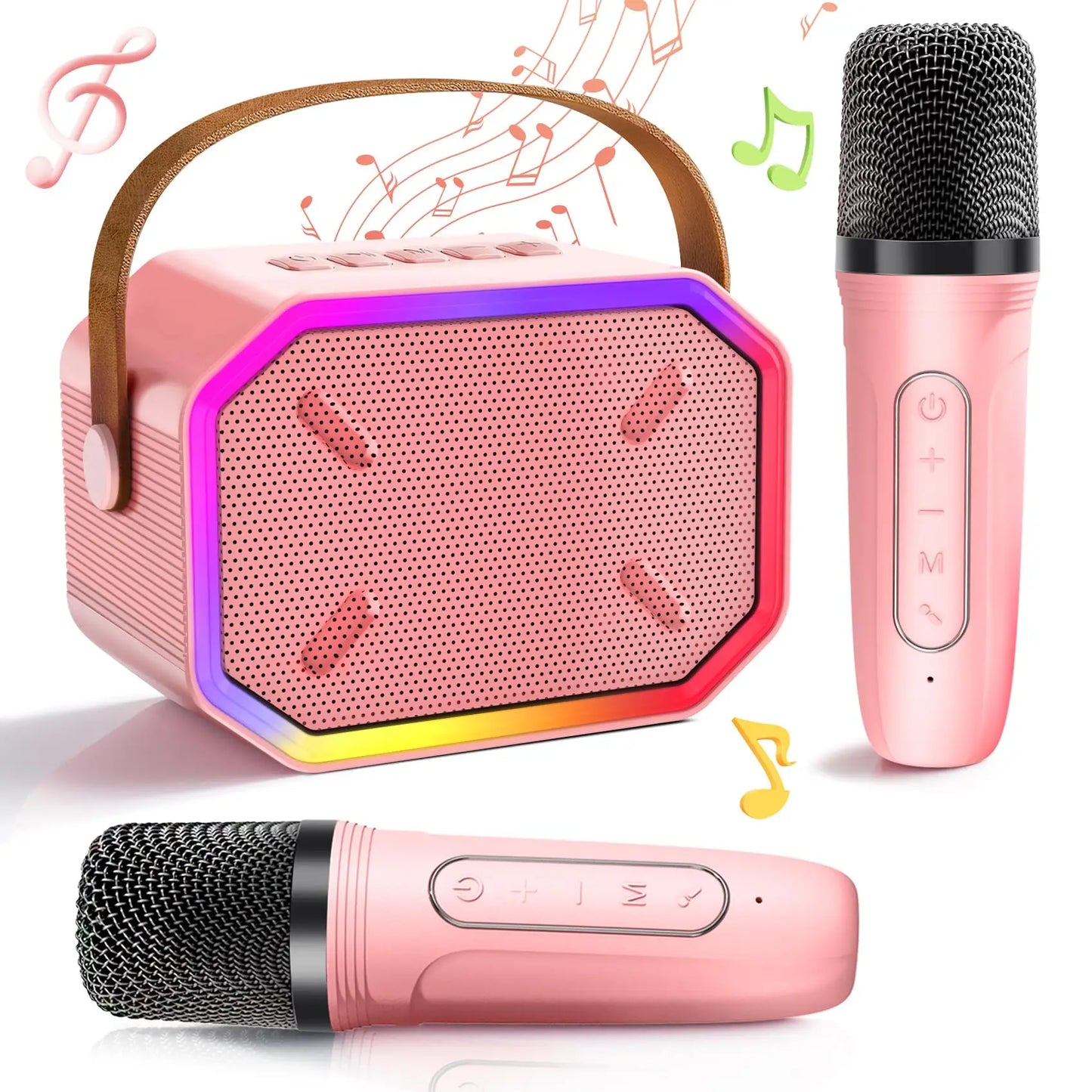 RIVGOTC Mini Karaoke Machine for Kids Portable Bluetooth Wireless Microphones