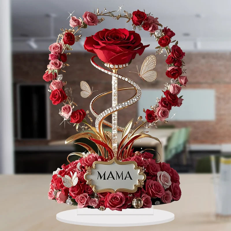 2D Acrylic Ornament Red Rose Mom Pattern Mother Gift