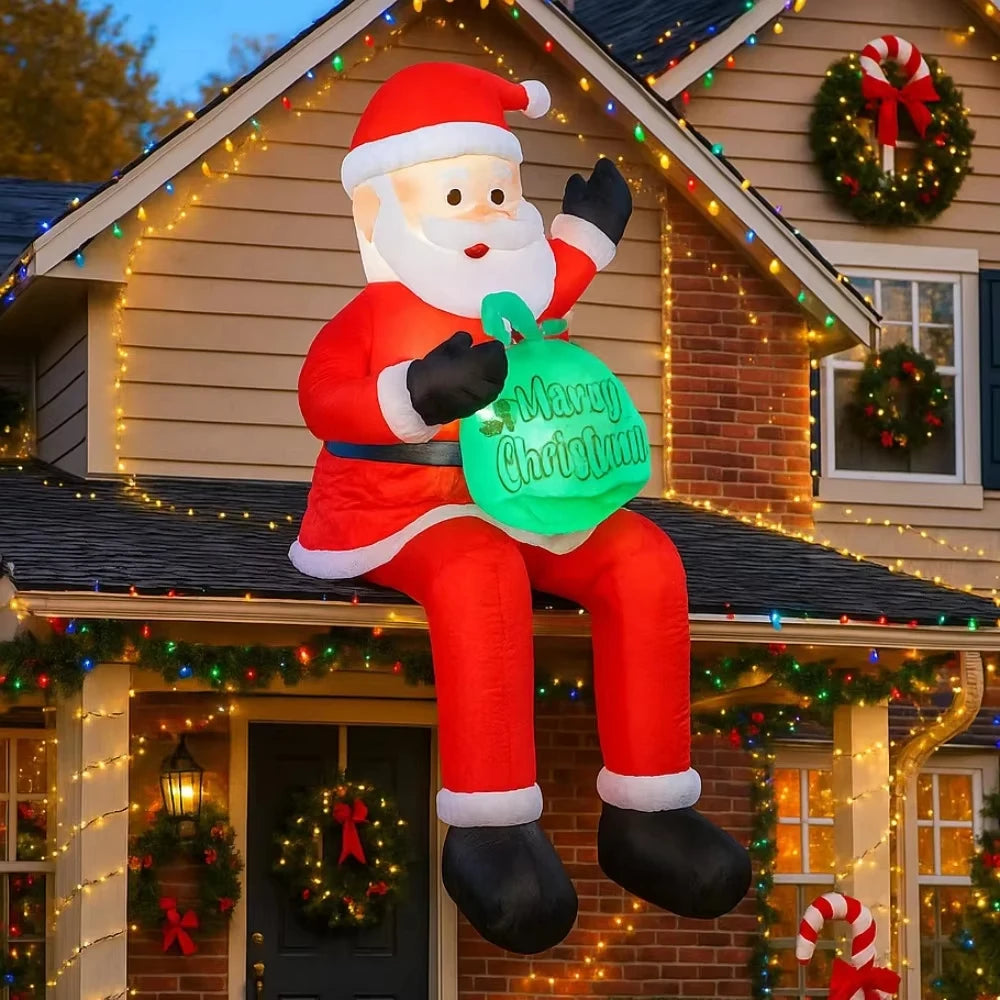 5.6FT Christmas Inflatable Sitting Santa Holding Gift Bags Outdoor Decoration Rooftop Balcony Garden Party Christmas Decor 2026