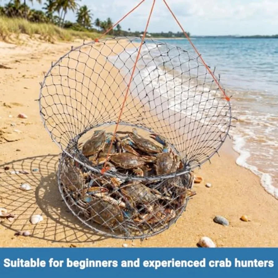 Crabbing dock pier kit: foldable 24-inch two-ring hoop net traps with rope, bait bag, clip, ruler, buoy, line, wire meshdurable